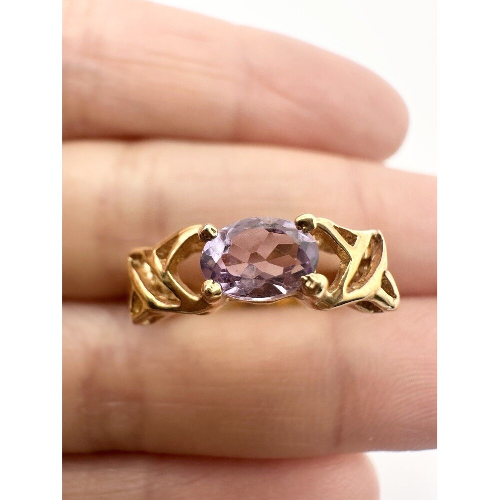 925 Sterling Silver Gold Vermeil Amethyst Ring Size 4.5